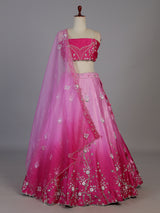 Pink silk shaded lehenga choli with zardosi work and dupatta