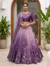 Lavender purple silk unstitched lehenga choli with zardosi embellishments