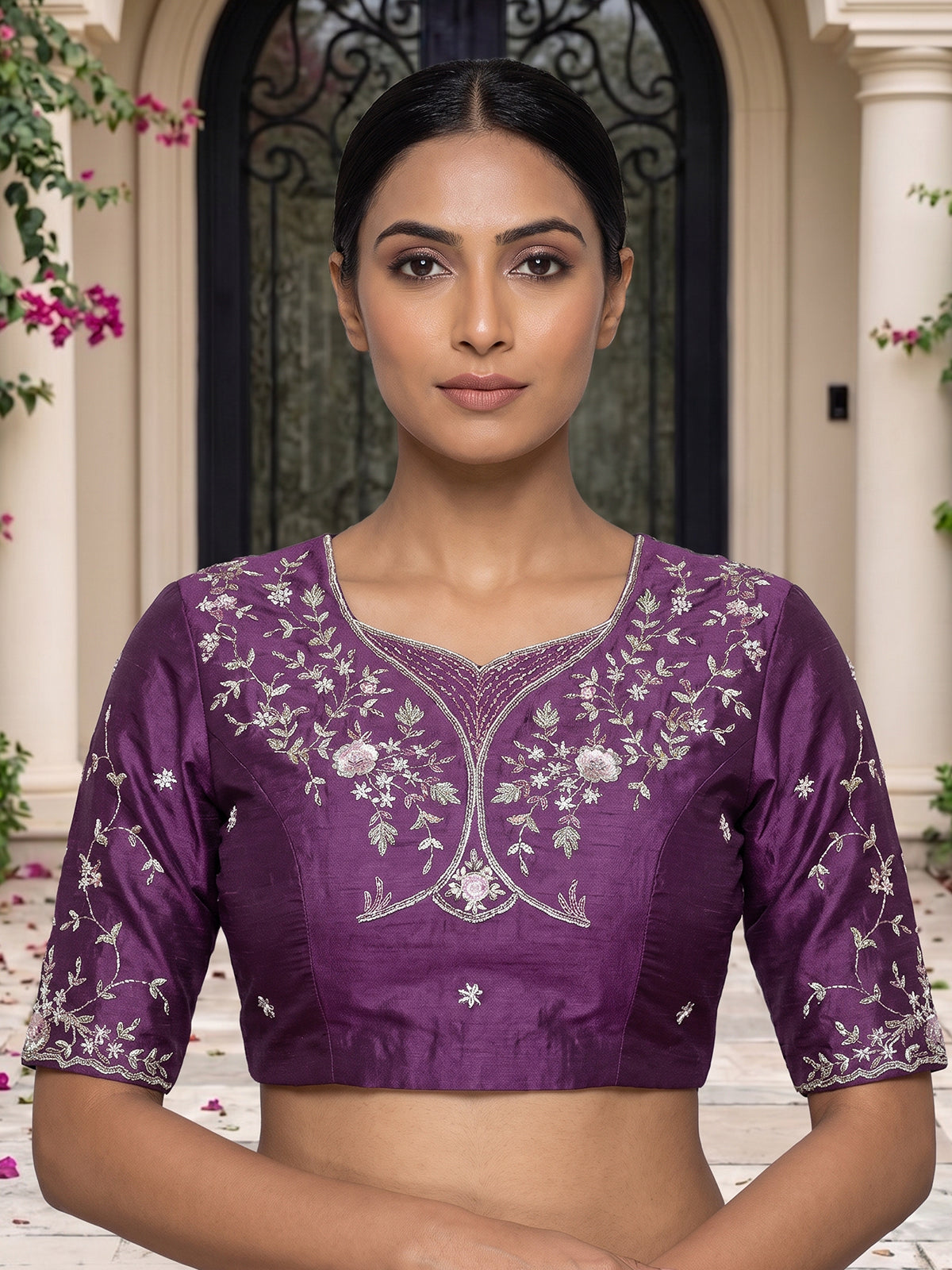 Lavender purple silk unstitched lehenga choli with zardosi embellishments