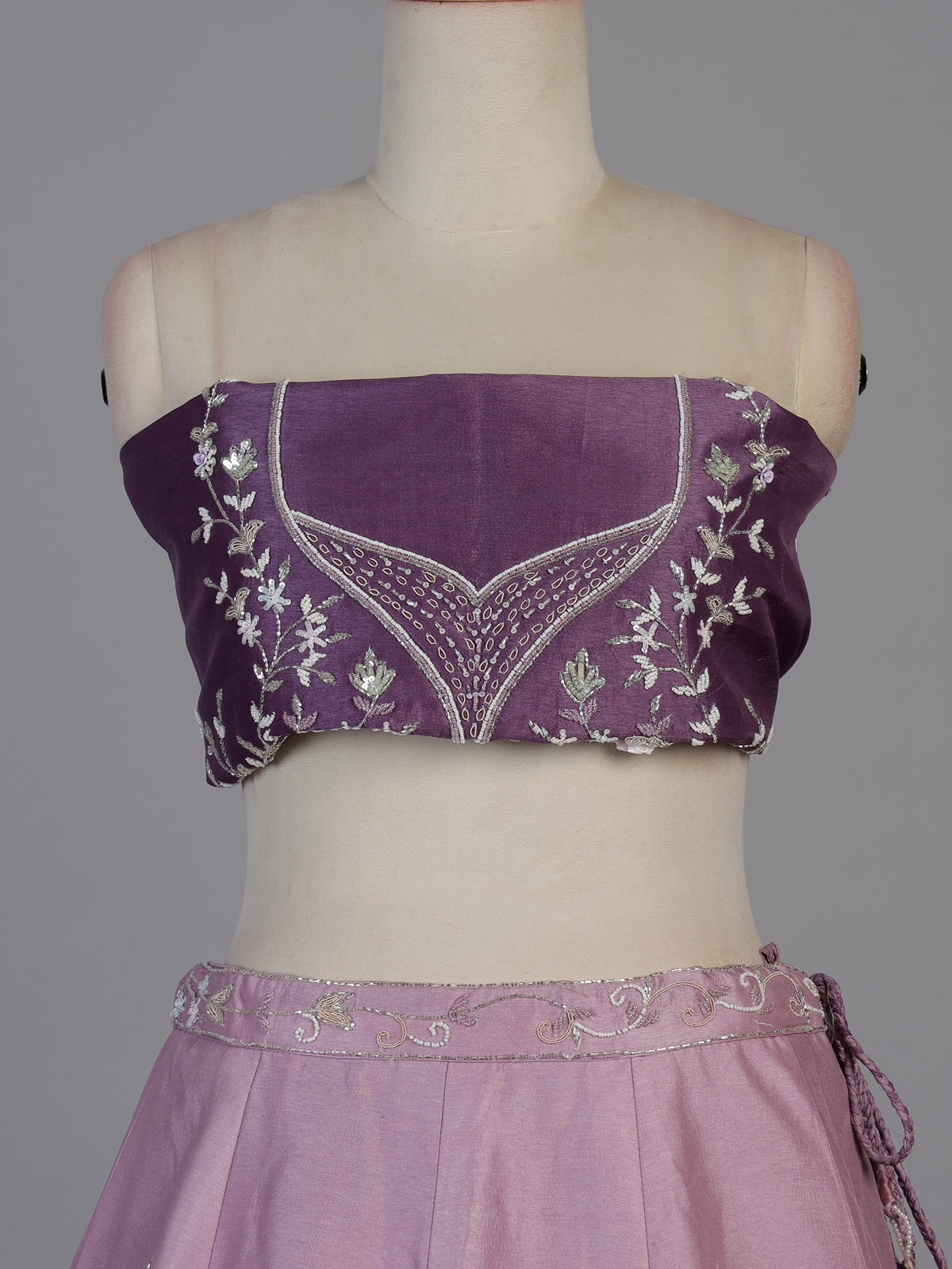 Lavender purple silk unstitched lehenga choli with zardosi embellishments