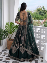 Bottle green silk lehenga choli with embroidered work and dupatta