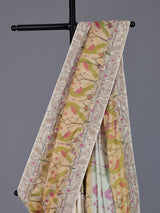 Cream patola silk saree with peacock motif contrast border and pallu