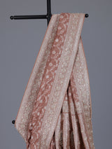 Peach banarasi silk saree with floral zardosi and zari