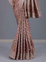 Peach banarasi silk saree with floral zardosi and zari