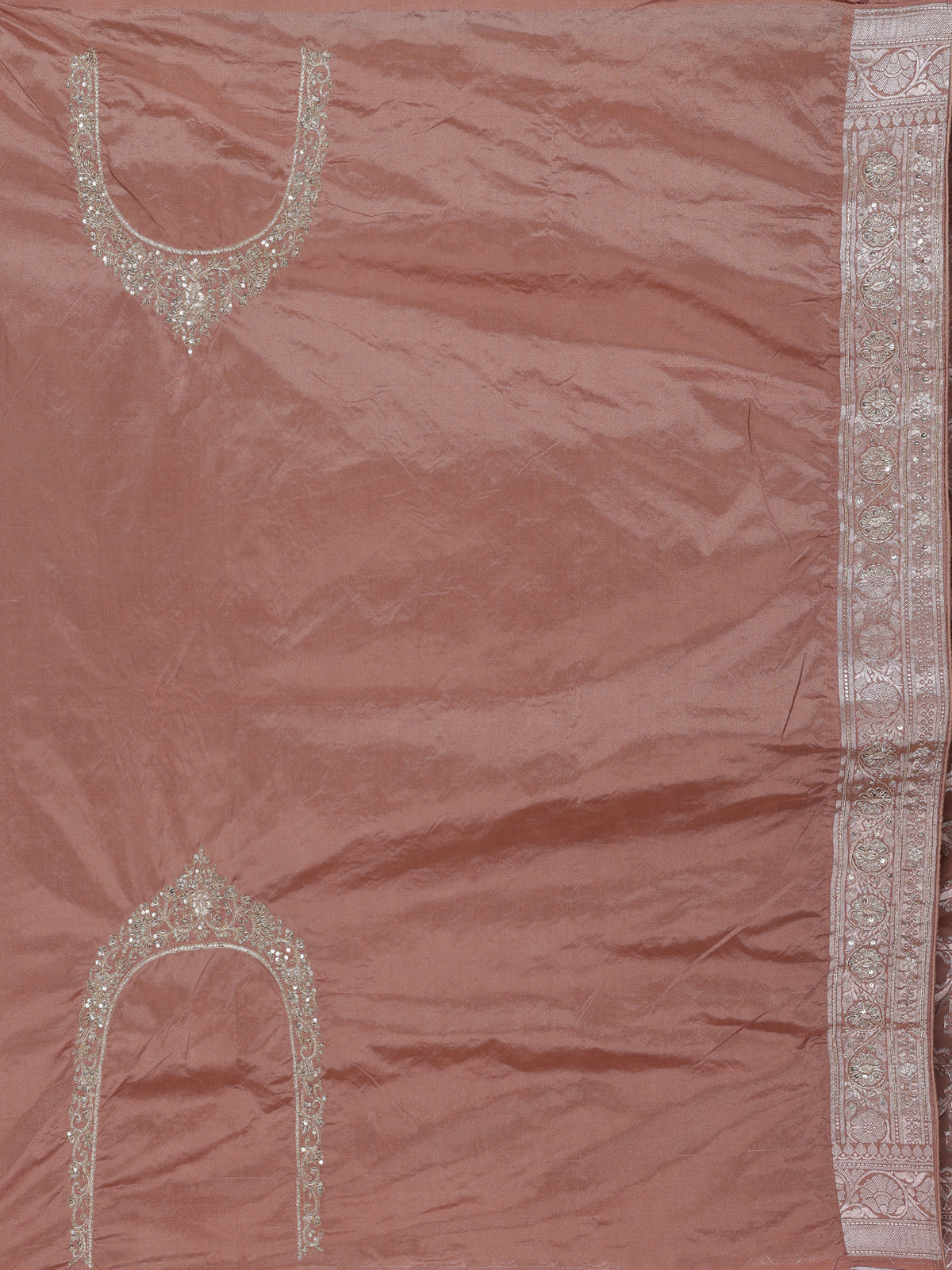 Peach banarasi silk saree with floral zardosi and zari