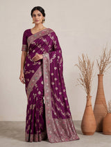 Purple dola silk saree with zardosi and zari work