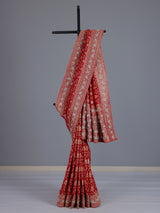 Red banarasi silk saree with floral zardosi and zari work