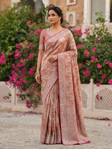Pastel peach dola tissue silk saree with zardosi and zari