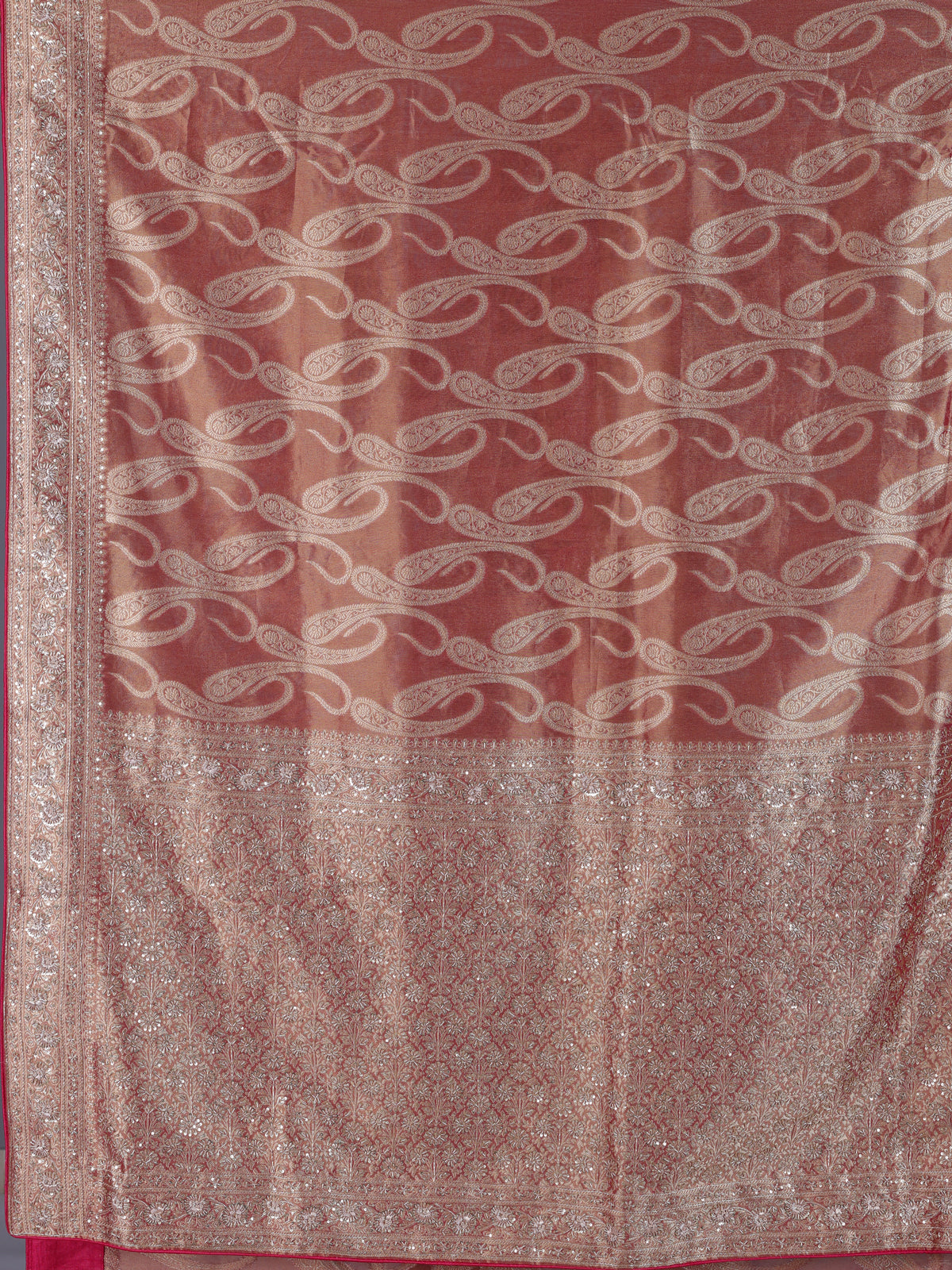 Pastel peach dola tissue silk saree with zardosi and zari