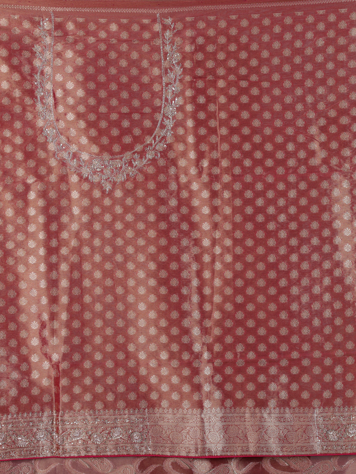 Pastel peach dola tissue silk saree with zardosi and zari