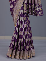 Purple banarasi silk saree with floral zardosi and zari work