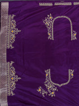 Purple banarasi silk saree with floral zardosi and zari work