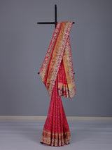 Rani pink patola silk saree with bird motif and zari detailing