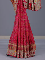 Rani pink patola silk saree with bird motif and zari detailing