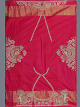 Rani pink patola silk saree with bird motif and zari detailing