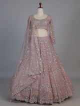 Pink net embellished designer wedding lehenga choli