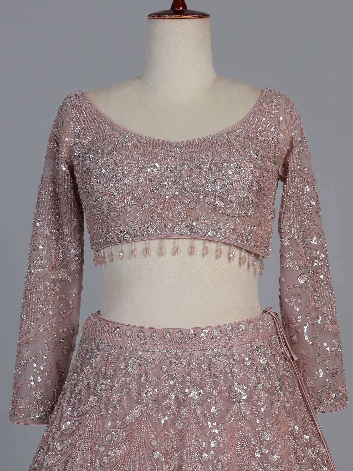 Pink net embellished designer wedding lehenga choli