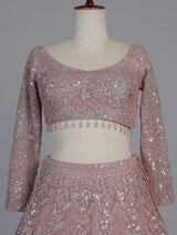Pink net embellished designer wedding lehenga choli