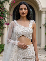 Cream shimmer silk embellished festive lehenga choli