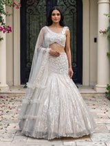 Cream shimmer silk embellished festive lehenga choli