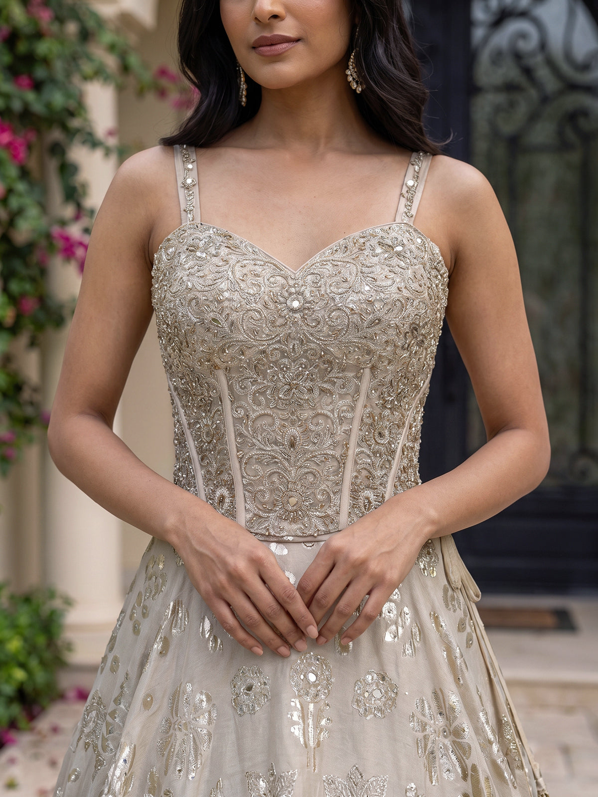 Cream silk designer wedding lehenga choli
