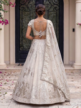 Cream tissue silk bridal lehenga choli