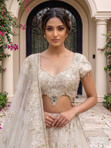 Cream tissue silk bridal lehenga choli