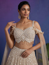 Beige net stone embellished bridal lehenga choli