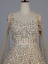 Beige net stone embellished bridal lehenga choli