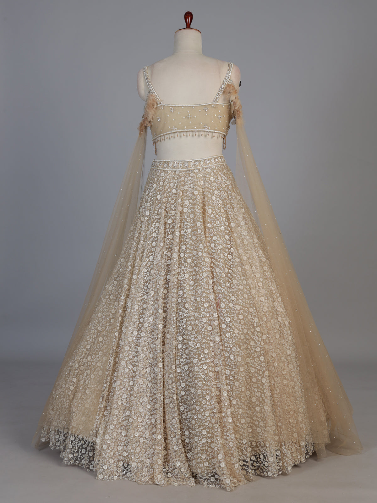 Beige net stone embellished bridal lehenga choli