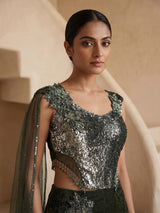 Dark green velvet embellished wedding lehenga choli