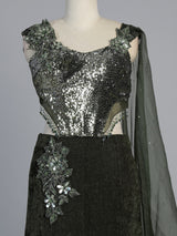 Dark green velvet embellished wedding lehenga choli
