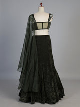 Dark green velvet embellished wedding lehenga choli