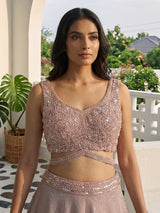Peach lycra sequins embellished party wear lehenga choli