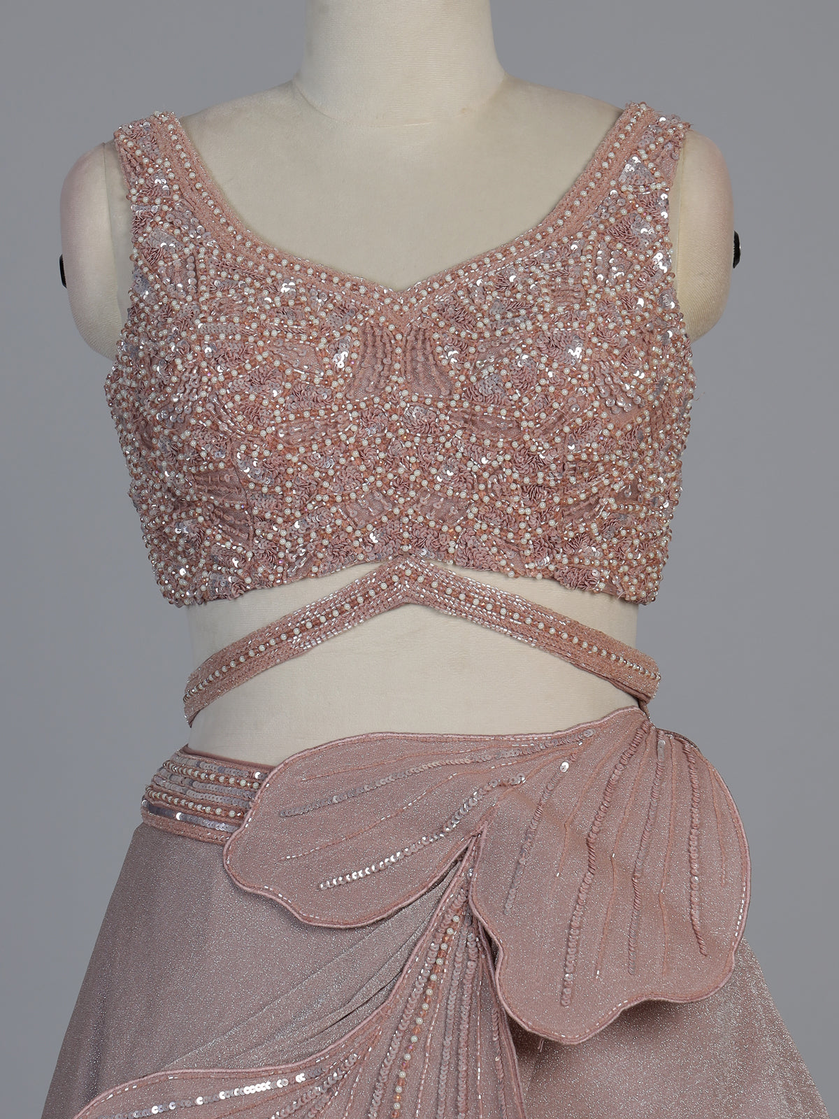 Peach lycra sequins embellished party wear lehenga choli