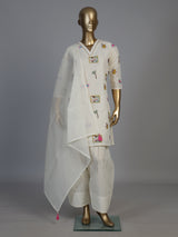 Cream cotton salwar suit with elegant V neckline