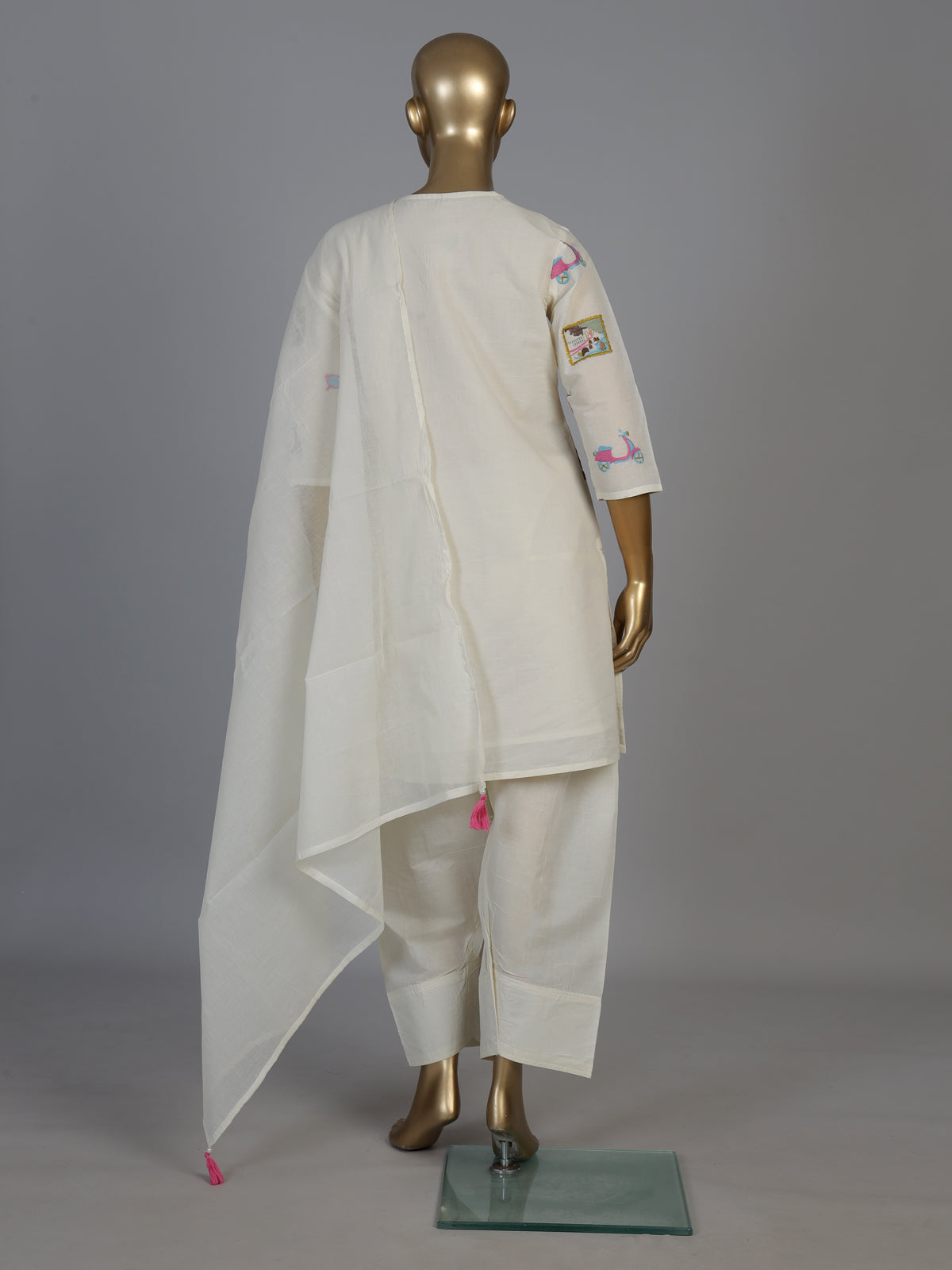 Cream cotton salwar suit with elegant V neckline