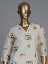 Cream cotton salwar suit with elegant V neckline