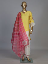 Yellow tissue salwar suit with thread and bead detailing