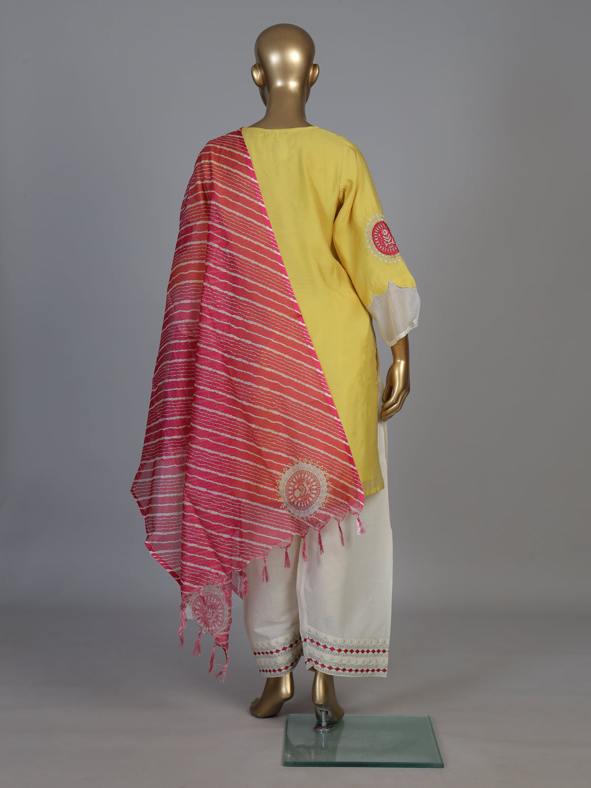 Yellow tissue salwar suit with thread and bead detailing
