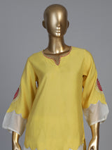 Yellow tissue salwar suit with thread and bead detailing