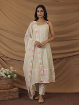 Light green silk Anarkali kurti set with sequin work