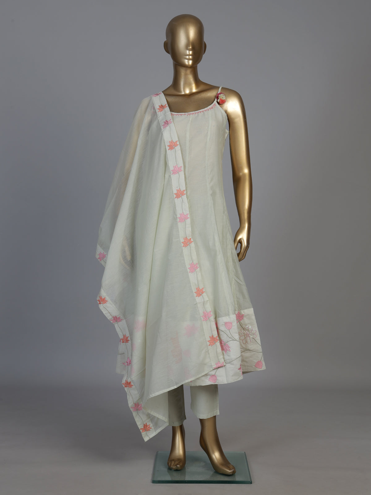 Light green silk Anarkali kurti set with sequin work