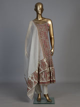 Maroon silk printed kurti set with contrast dupatta and pants