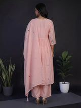 Peach silk yoke style kurti set with sequin and thread detailing
