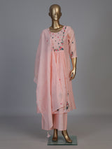 Peach silk yoke style kurti set with sequin and thread detailing