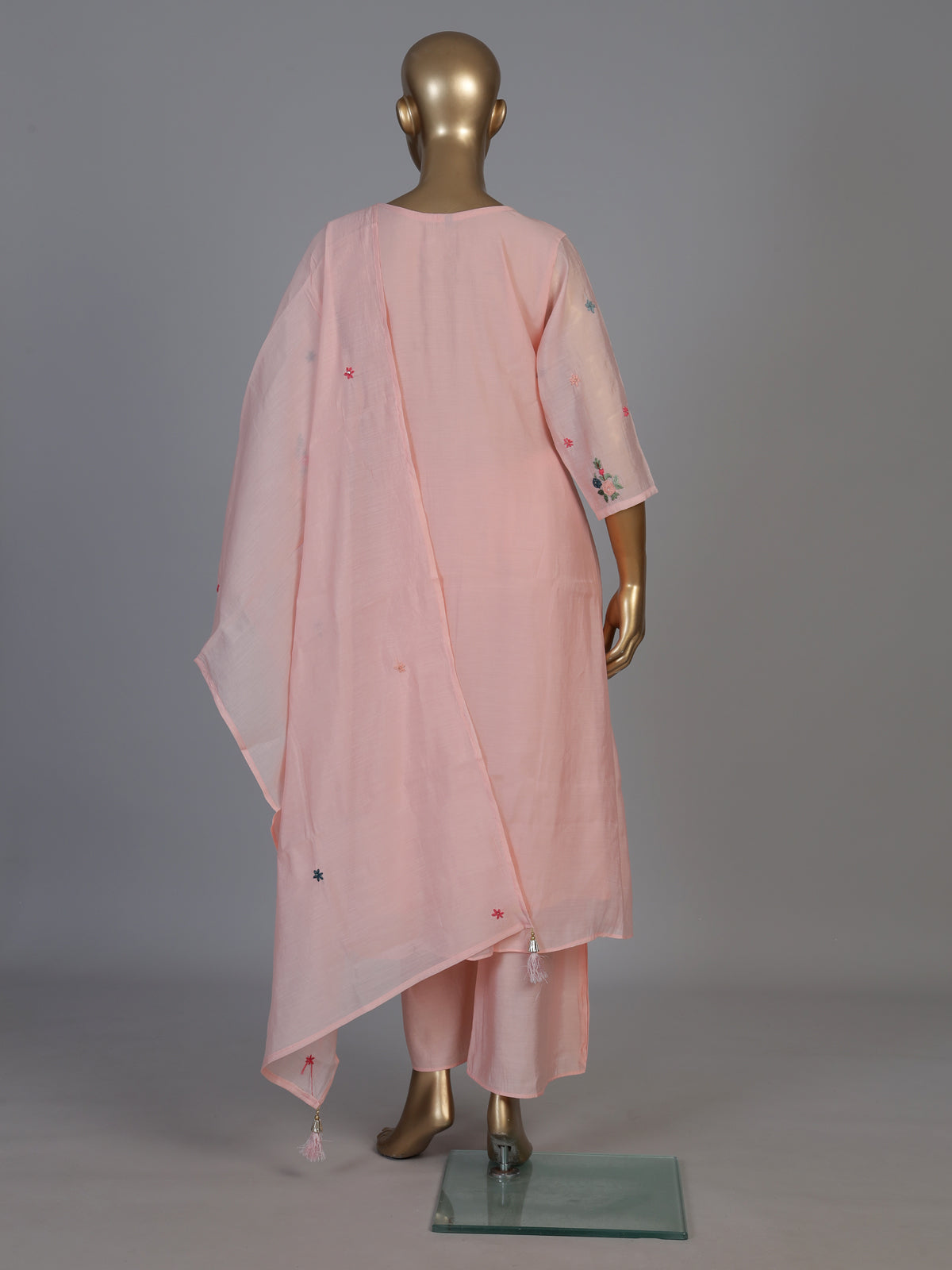 Peach silk yoke style kurti set with sequin and thread detailing