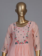 Peach silk yoke style kurti set with sequin and thread detailing