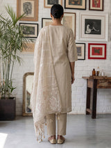 Beige linen straight cut kurti set