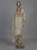 Beige linen straight cut kurti set